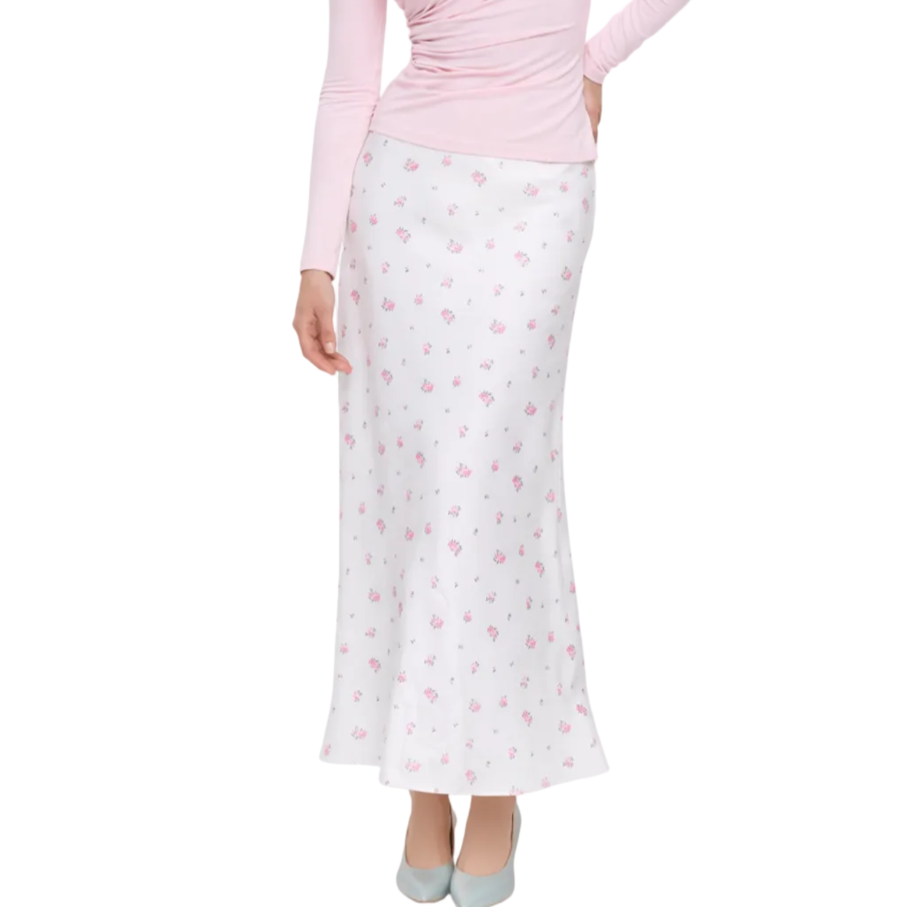 Women's Floral Print Satin Maxi Skirt with Bias Cut
