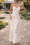 Womens Lace-Overlay Bodycon Maxi Dress with Slim Straps