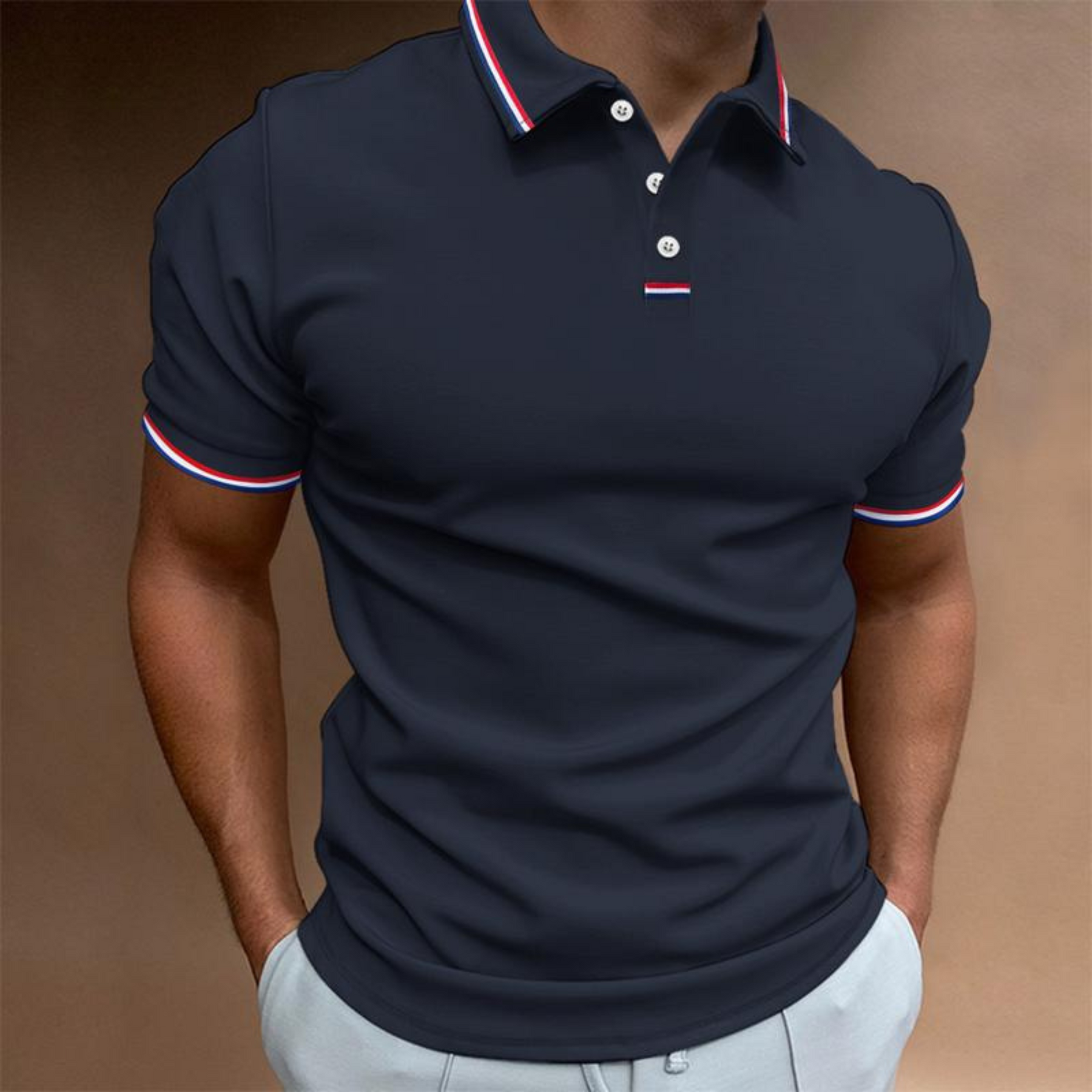 Mens Slim Fit Short Sleeve Tipped Collar Polo Shirt