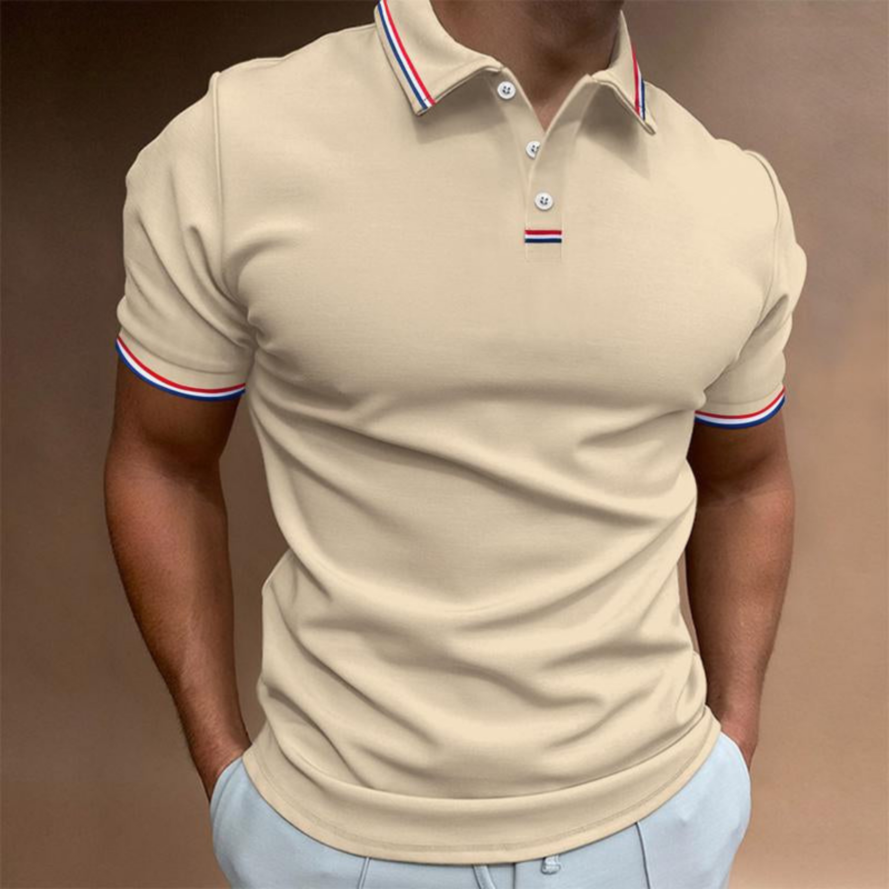 Mens Slim Fit Short Sleeve Tipped Collar Polo Shirt