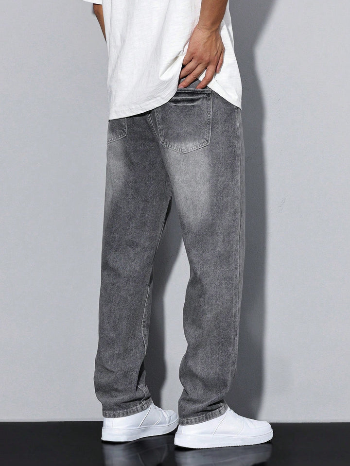 Mens Mid Rise Straight Leg Faded Wash Denim Jeans