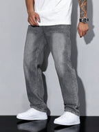 Mens Mid Rise Straight Leg Faded Wash Denim Jeans