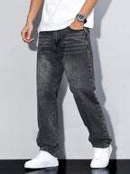 Mens Mid Rise Straight Leg Faded Wash Denim Jeans