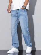 Mens Mid Rise Straight Leg Faded Wash Denim Jeans