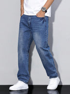 Mens Mid Rise Straight Leg Faded Wash Denim Jeans