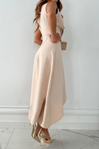 Womens Asymmetric Sleeveless Midi Wedding Guest Dress