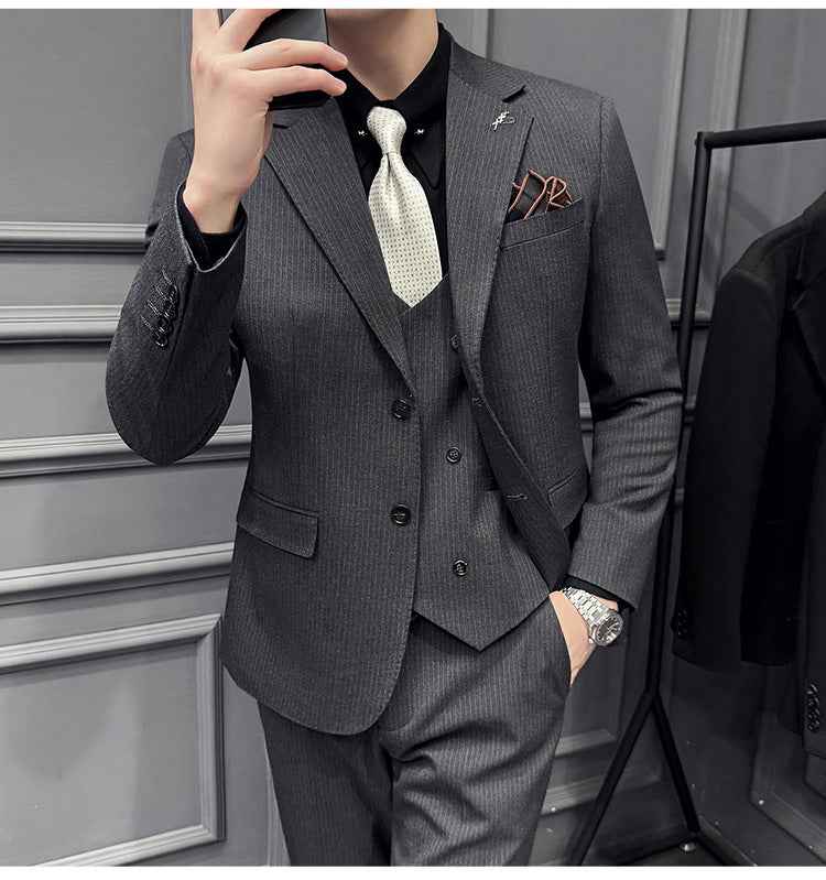 Men's Pinstripe Three Piece Slim Fit Suit