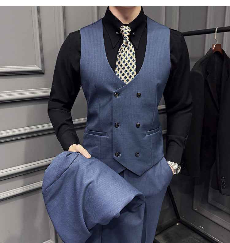 Men's Pinstripe Three Piece Slim Fit Suit