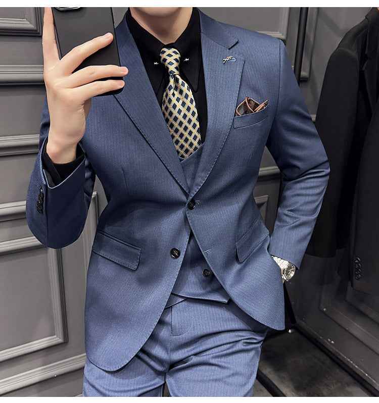 Men's Pinstripe Three Piece Slim Fit Suit