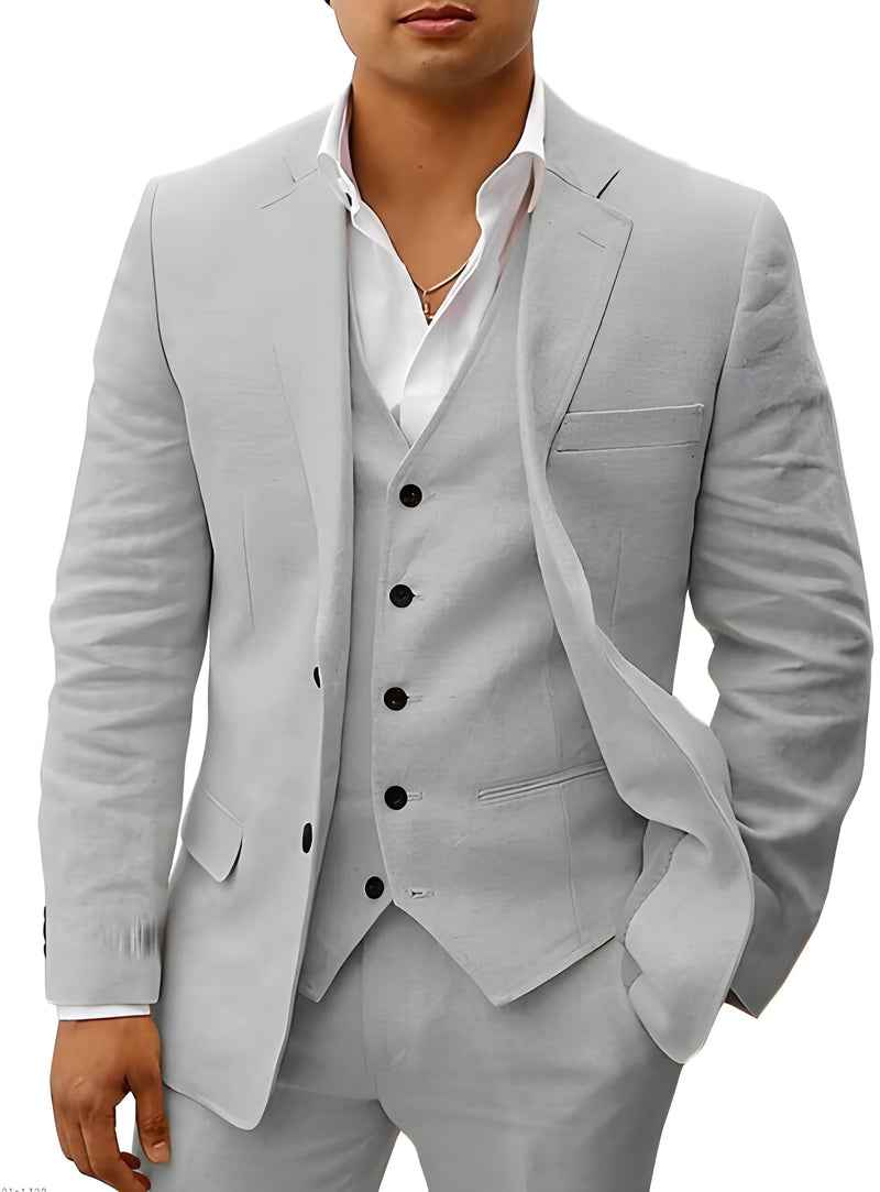 Men's Two-Piece Linen Wedding Suit with Tailored Slim Fit