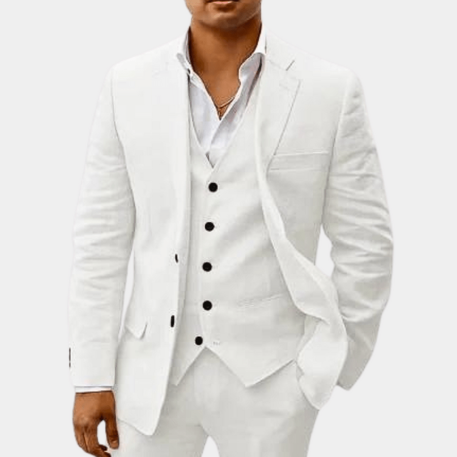 Men's Two-Piece Linen Wedding Suit with Tailored Slim Fit