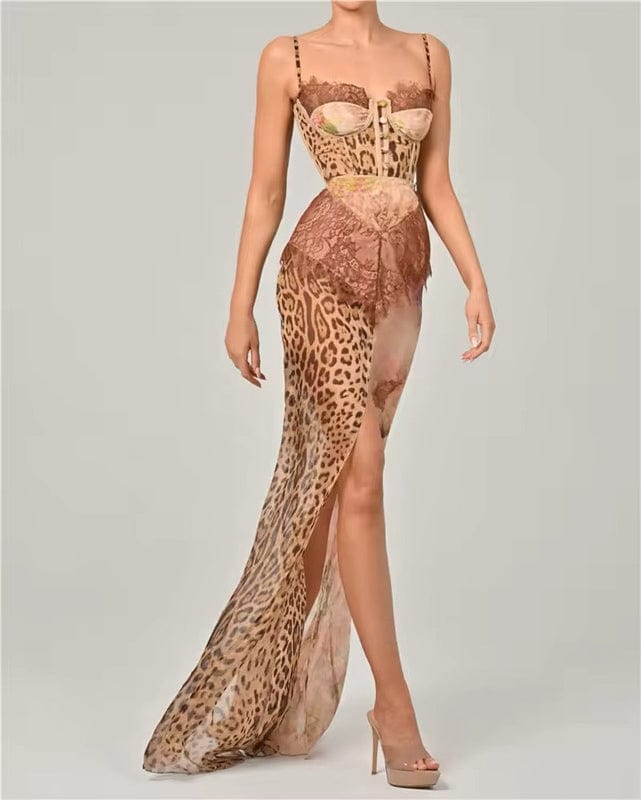 Womens Sweetheart Neck Strappy Printed Maxi Dress with Side Slit