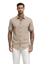 Mens Textured Short Sleeve Button Down Collared Shirt