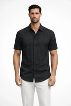 Mens Textured Short Sleeve Button Down Collared Shirt