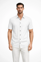 Mens Textured Short Sleeve Button Down Collared Shirt