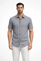 Mens Textured Short Sleeve Button Down Collared Shirt