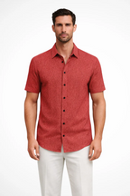 Mens Textured Short Sleeve Button Down Collared Shirt