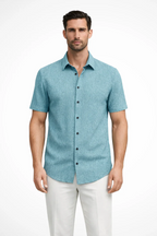 Mens Textured Short Sleeve Button Down Collared Shirt