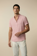 Men’s Linen Cotton Short Sleeve Stand Collar Shirt