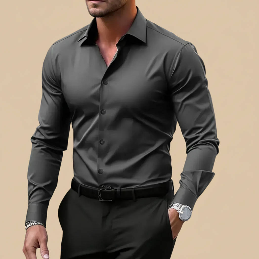 Men’s Long Sleeve Notched Collar Button Front Shirt
