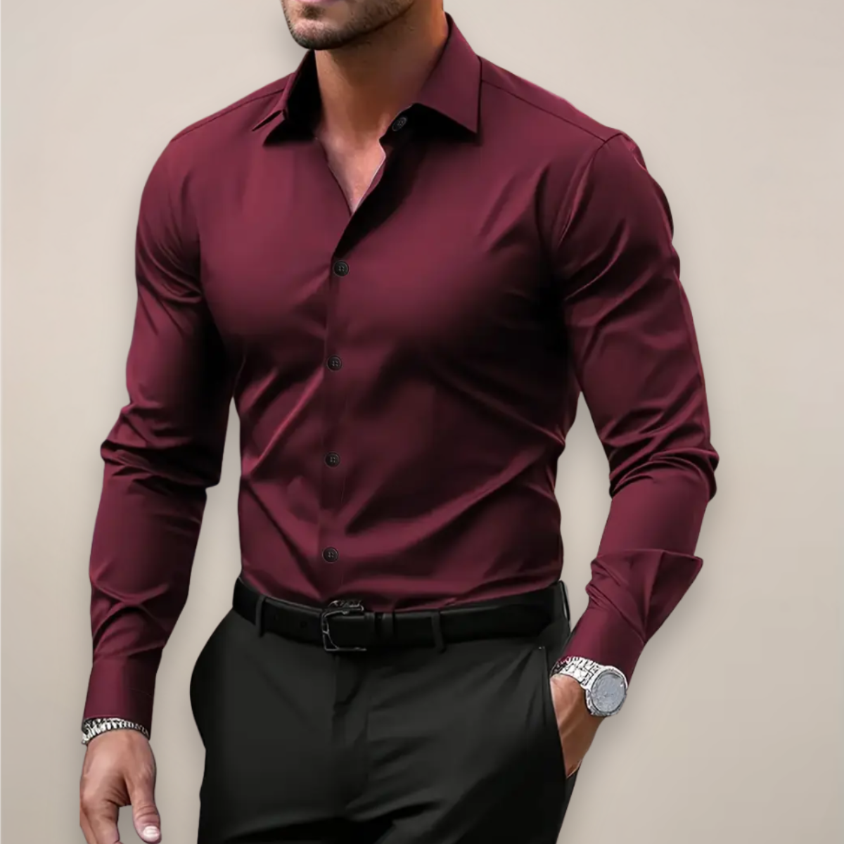 Men’s Long Sleeve Notched Collar Button Front Shirt