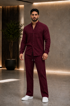 Men's Long Sleeve Shirt and Drawstring Trouser Set