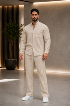 Men's Long Sleeve Shirt and Drawstring Trouser Set