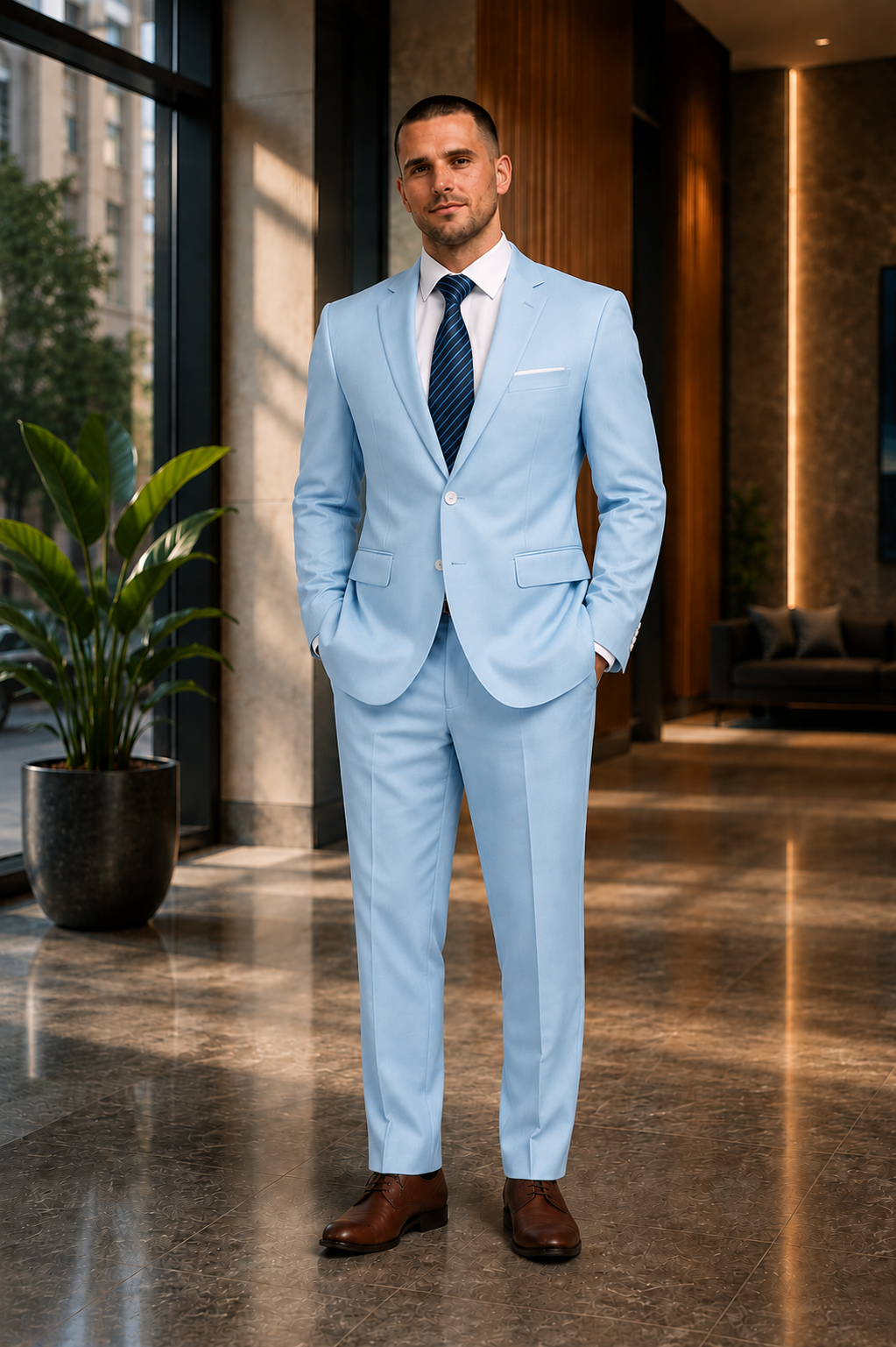 Men's Notched Lapel Two Piece Suit Set