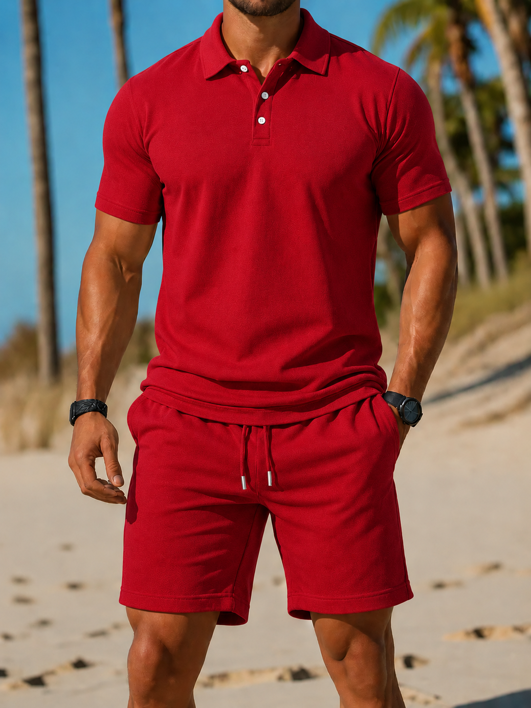 Men's Polo Shirt and Drawstring Shorts Set