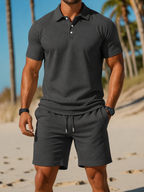 Men's Polo Shirt and Drawstring Shorts Set