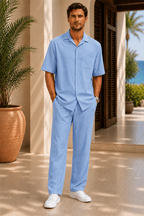Men's Ribbed Texture Shirt and Trouser Co-Ord Set