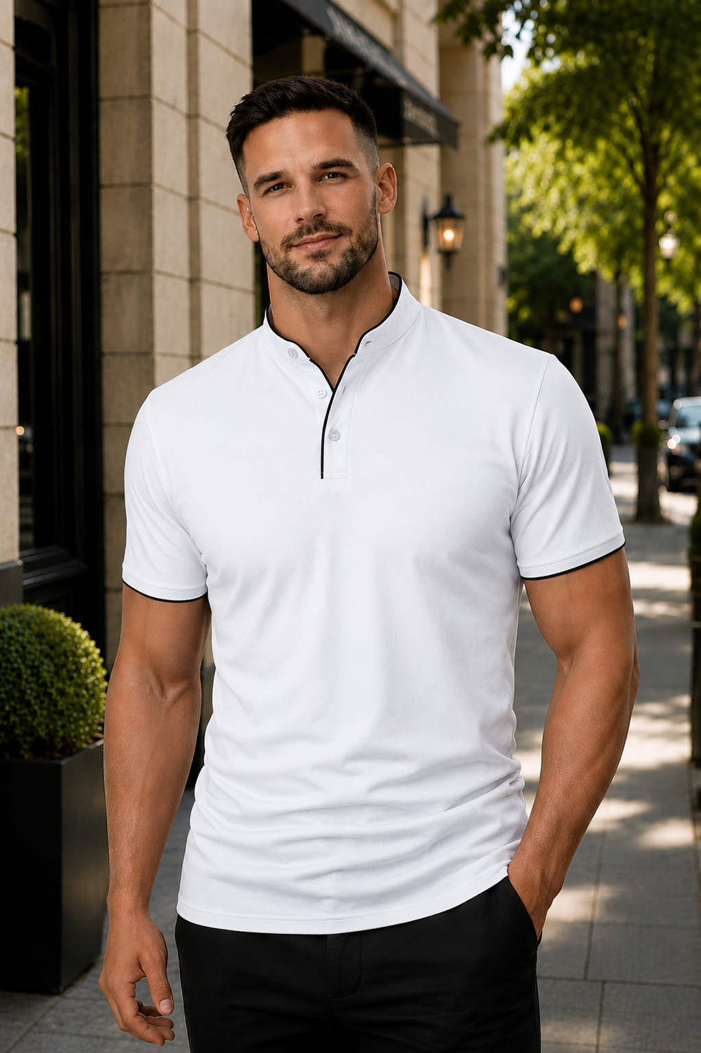 Men's Short Sleeve Polo Shirt with Contrast Trim