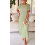 Womens Cut-Out Mesh Maxi Dress with Short Sleeves and Slip Lining