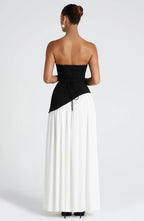 Women's Corset Maxi Dress with Thigh Split and Scarf Detail