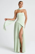 Women's Corset Maxi Dress with Thigh Split and Scarf Detail
