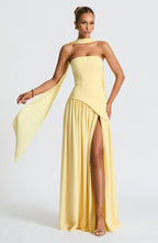 Women's Corset Maxi Dress with Thigh Split and Scarf Detail