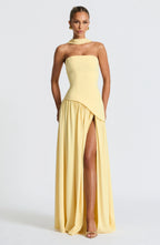 Women's Corset Maxi Dress with Thigh Split and Scarf Detail
