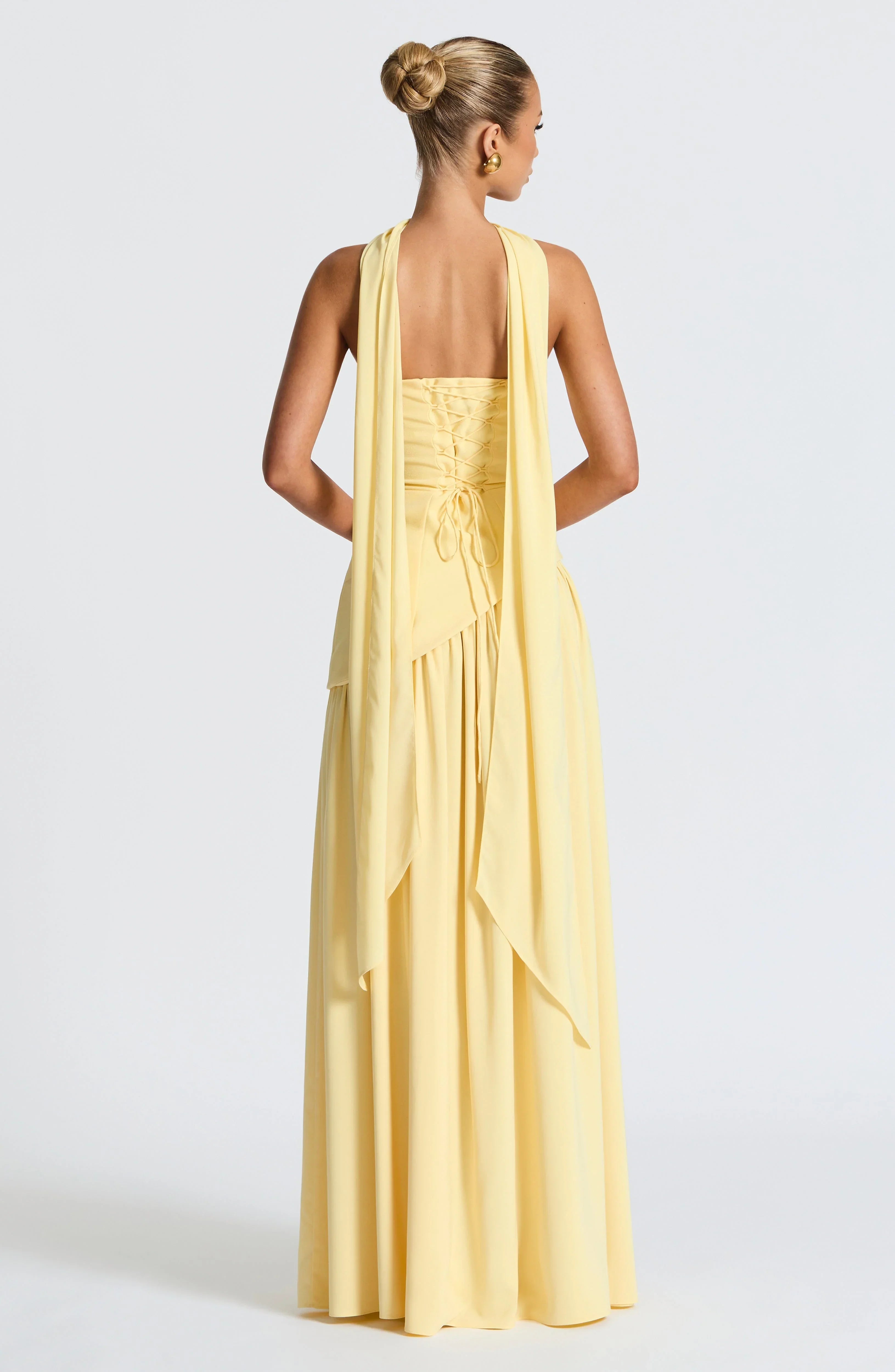 Women's Corset Maxi Dress with Thigh Split and Scarf Detail
