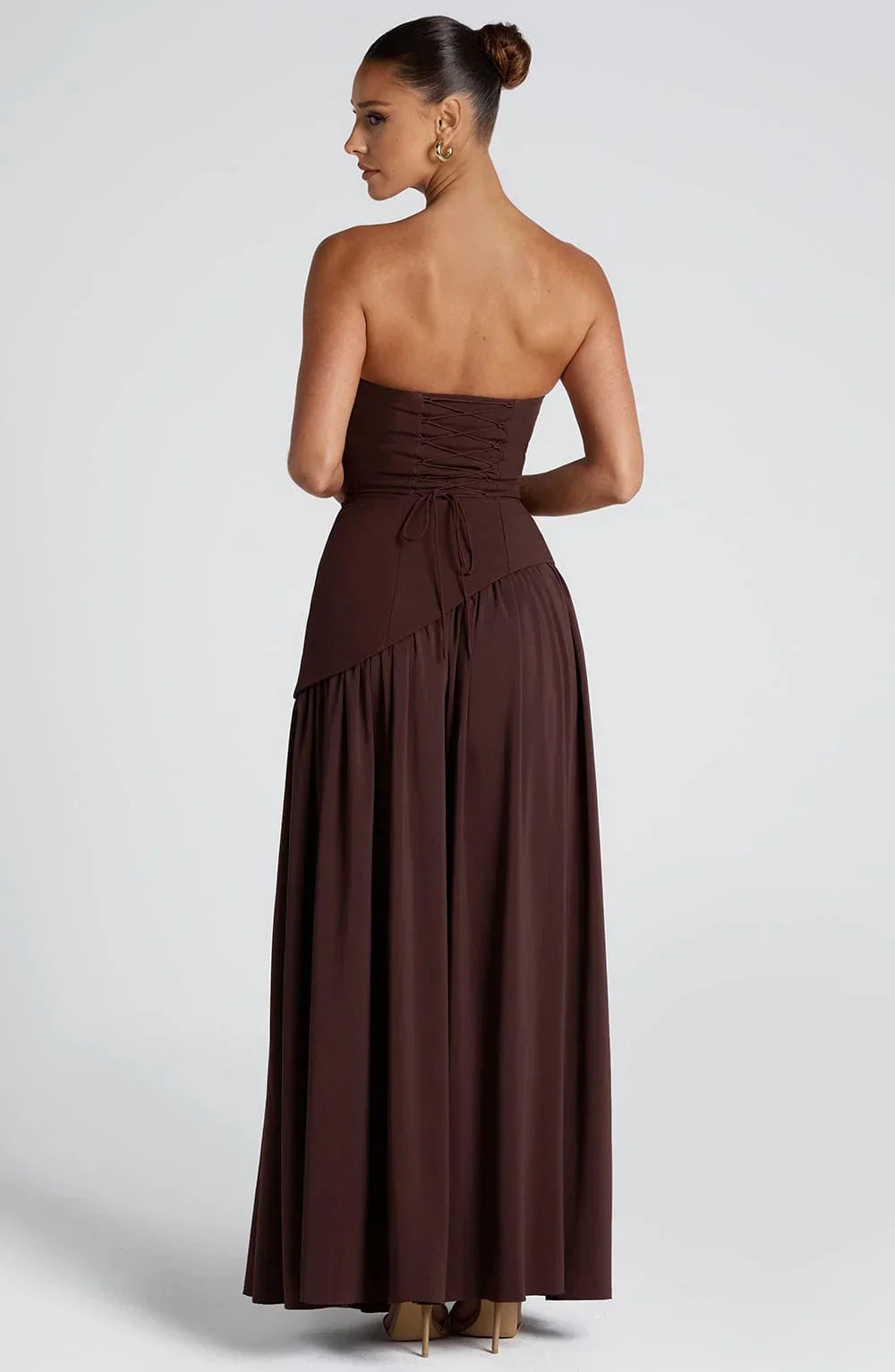 Women's Corset Maxi Dress with Thigh Split and Scarf Detail