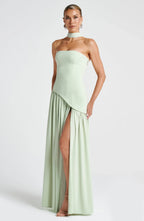 Women's Corset Maxi Dress with Thigh Split and Scarf Detail