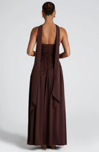 Women's Corset Maxi Dress with Thigh Split and Scarf Detail