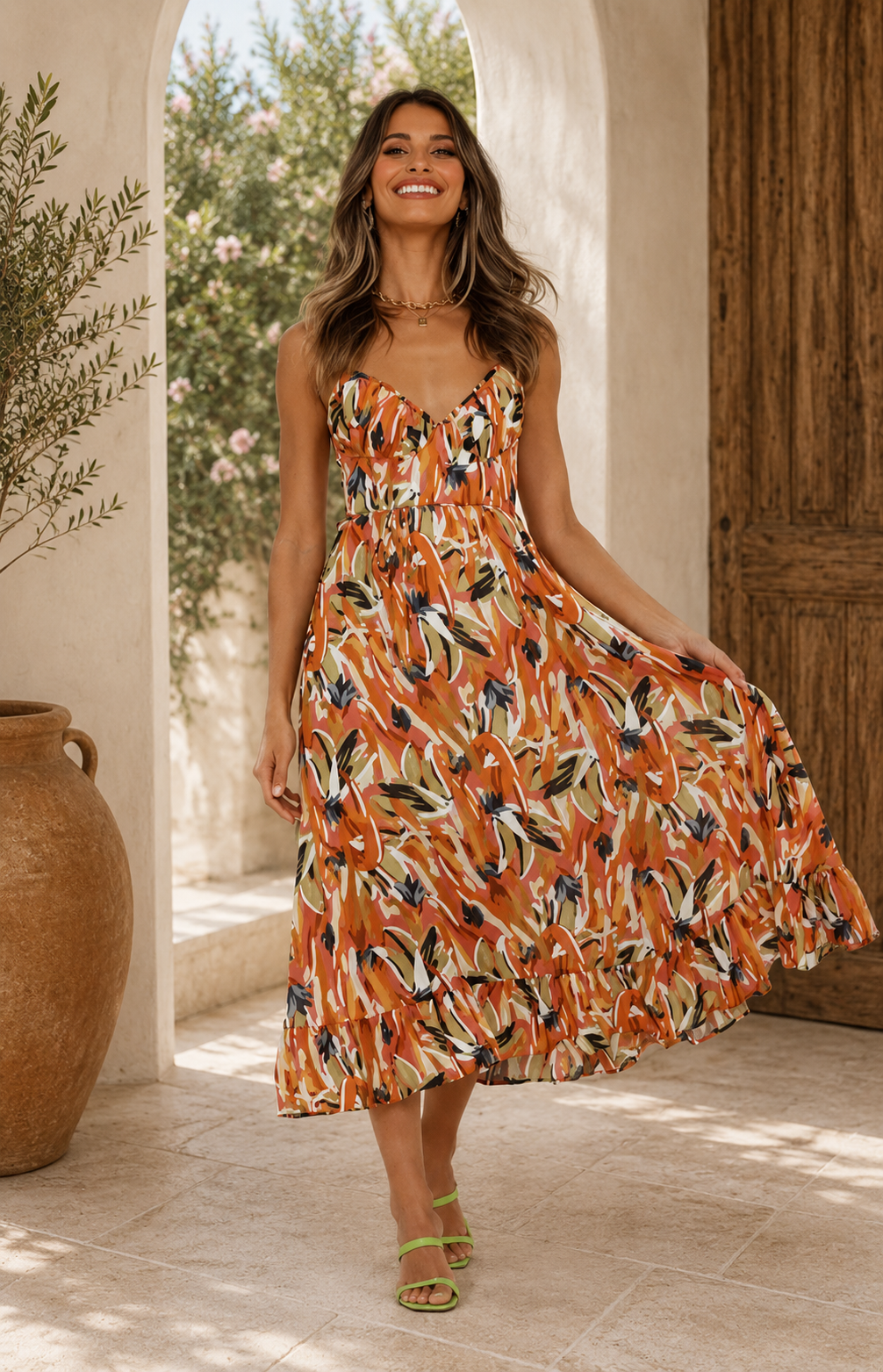Women’s Abstract Print Sleeveless Midi Dress