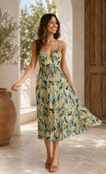 Women’s Abstract Print Sleeveless Midi Dress