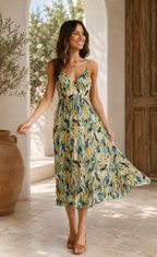 Women’s Abstract Print Sleeveless Midi Dress
