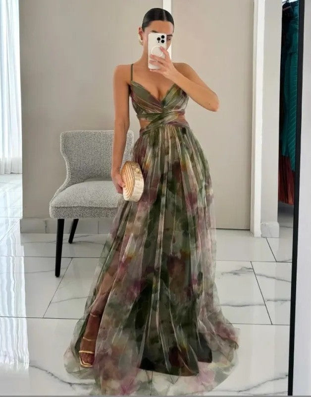 Women's Abstract Print Wrap Maxi Dress