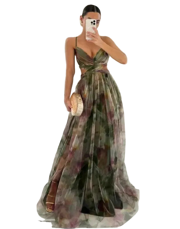 Women's Abstract Print Wrap Maxi Dress
