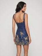 Womens Celestial Print Flared Mini Dress with Thin Straps