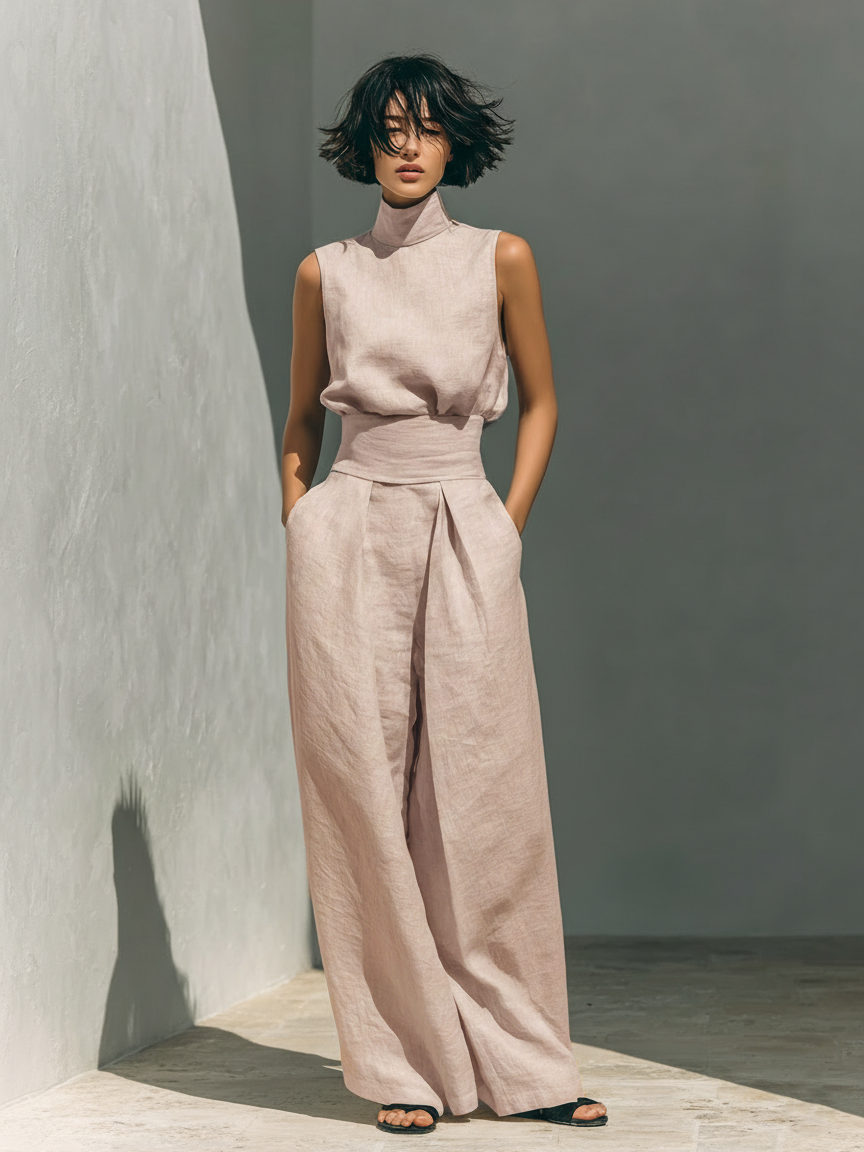Women’s High Neck Sleeveless Top and Trousers Set