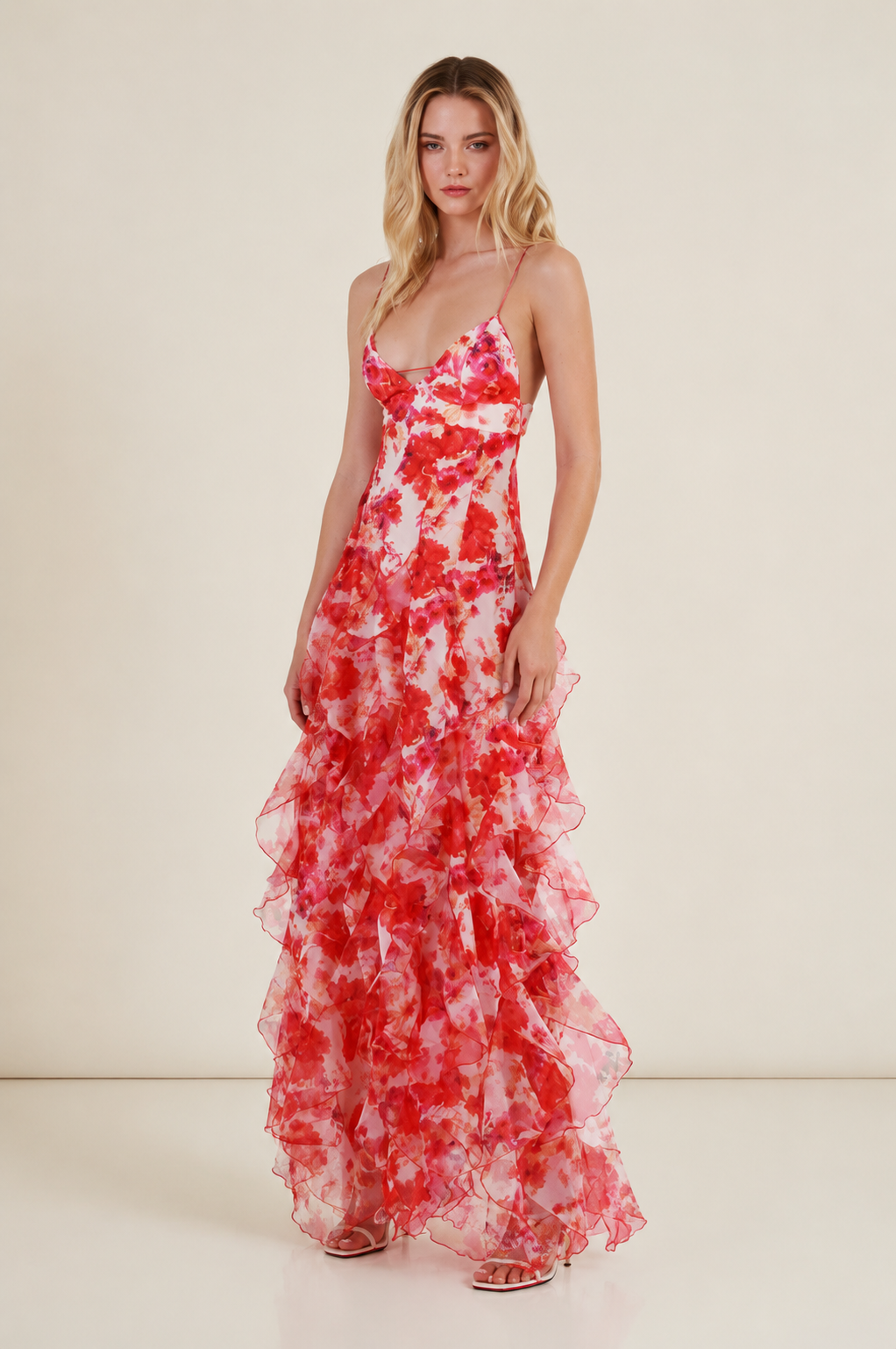 Women's Floral Maxi Dress with Ruffle Details