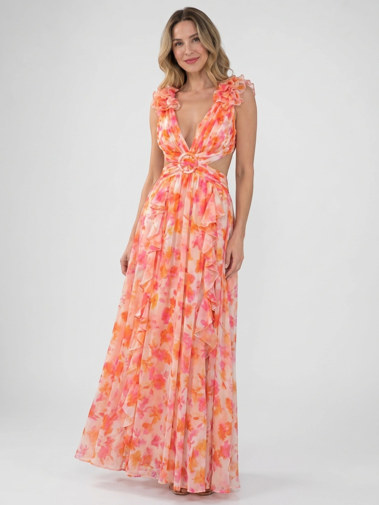 Womens Floral Sleeveless Maxi Summer Dress with Cut-Out Back
